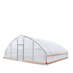 25' x 25' Tunnel Greenhouse Grow Tent w/6 Mil Clear EVA Plastic Film, Cold Frame, Hand Crank Roll-Up Sides, Peak Ceiling Roof, TMG-GH2525