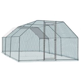 Flat Roof Metal Chicken Coop with Galvanized Frame 180g PE Waterproof Cover Large Outdoor Hen Rabbit Cage Weather Resistant Poultry Run Enclosure