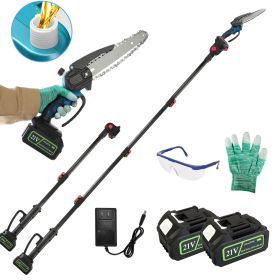 2-In-1 8' Cordless Electric Pole Saw and Mini Chainsaw with Extension Poles 2Pcs 21V 3.0Ah Batteries Adjustable Length Chain Saw With Auto Oiler