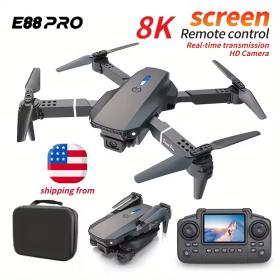 2025 E88 Pro Mini Drone With Screen Control 4K Dual Camera Optical Flow Positioning LED Lighting Remote Control (Color: Black)
