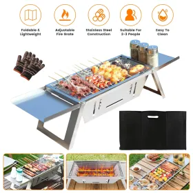 3 In 1 Foldable Charcoal Grill Fire Pit Slow Cooker 2-3 People Portable Camping Grill Stainless Steel BBQ Grill For Camping Tailgating Yard GPCT5 (Color: Silver)