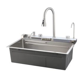 Pull-out Facuet Single Bowl Sink Kitchen Vegetable Sink 304 Whale Waterfall Sink Dish Sink Household Vegetable Washing Basin (Option: Style1)
