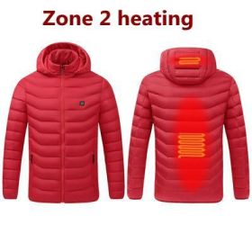 Men 9 Areas Heated Jacket USB Winter Outdoor Electric Heating Jackets Warm Sprots Thermal Coat Clothing Heatable Cotton jacket (Color: 2 Areas heated Red, size: XXL)