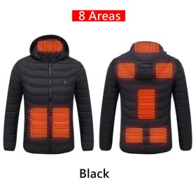 Men 9 Areas Heated Jacket USB Winter Outdoor Electric Heating Jackets Warm Sprots Thermal Coat Clothing Heatable Cotton jacket (Color: 8 Areas heated Black, size: XXL)