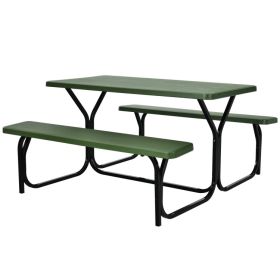 Outdoor Picnic Table Bench Set with Metal Base (Color: Green)